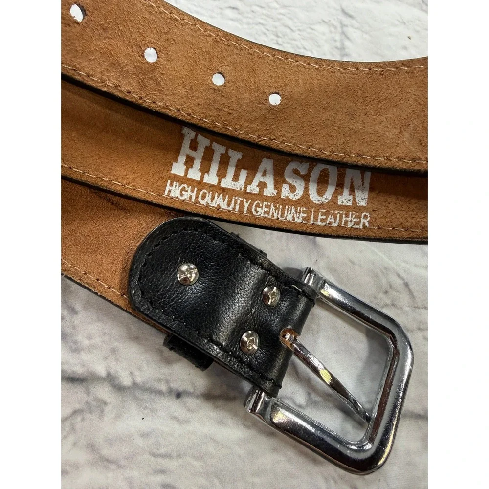Hilason Belt Men 42 Black Excellent Basketweave Embossed Genuine Leather Western